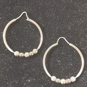 Artisan Sterling Silver Hoop Earrings featuring Silver & Gold Beads